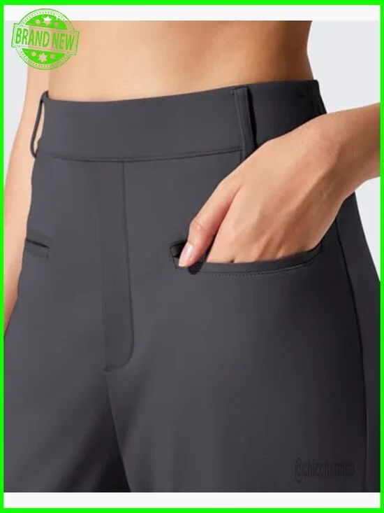 Straight Leg Work Pants with Pockets, High Rise, Stretch Fabric - Picture 2 of 7